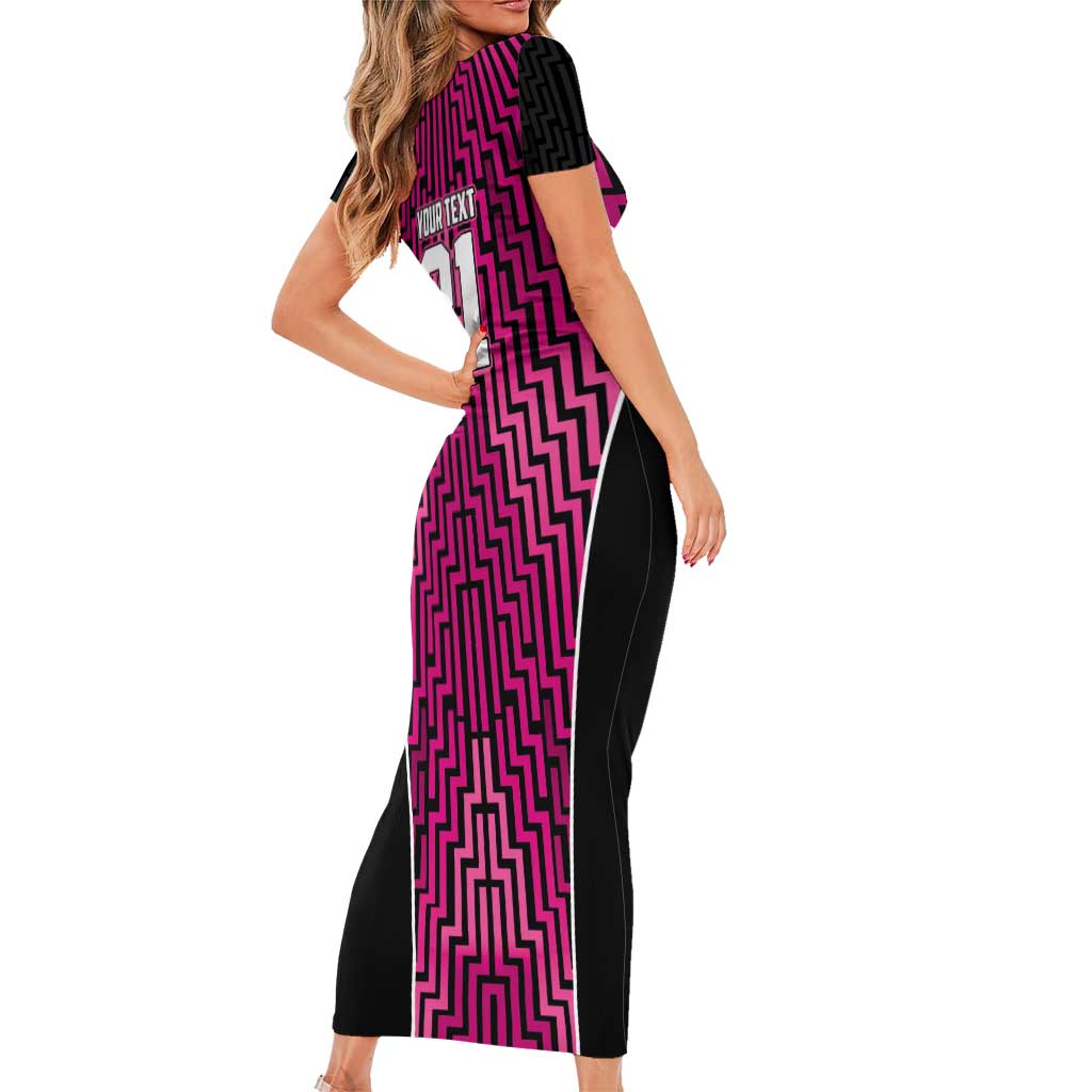 Custom Basketball New Zealand Short Sleeve Bodycon Dress Pink Maori Ta Moko Indigenous LT9 - Polynesian Pride