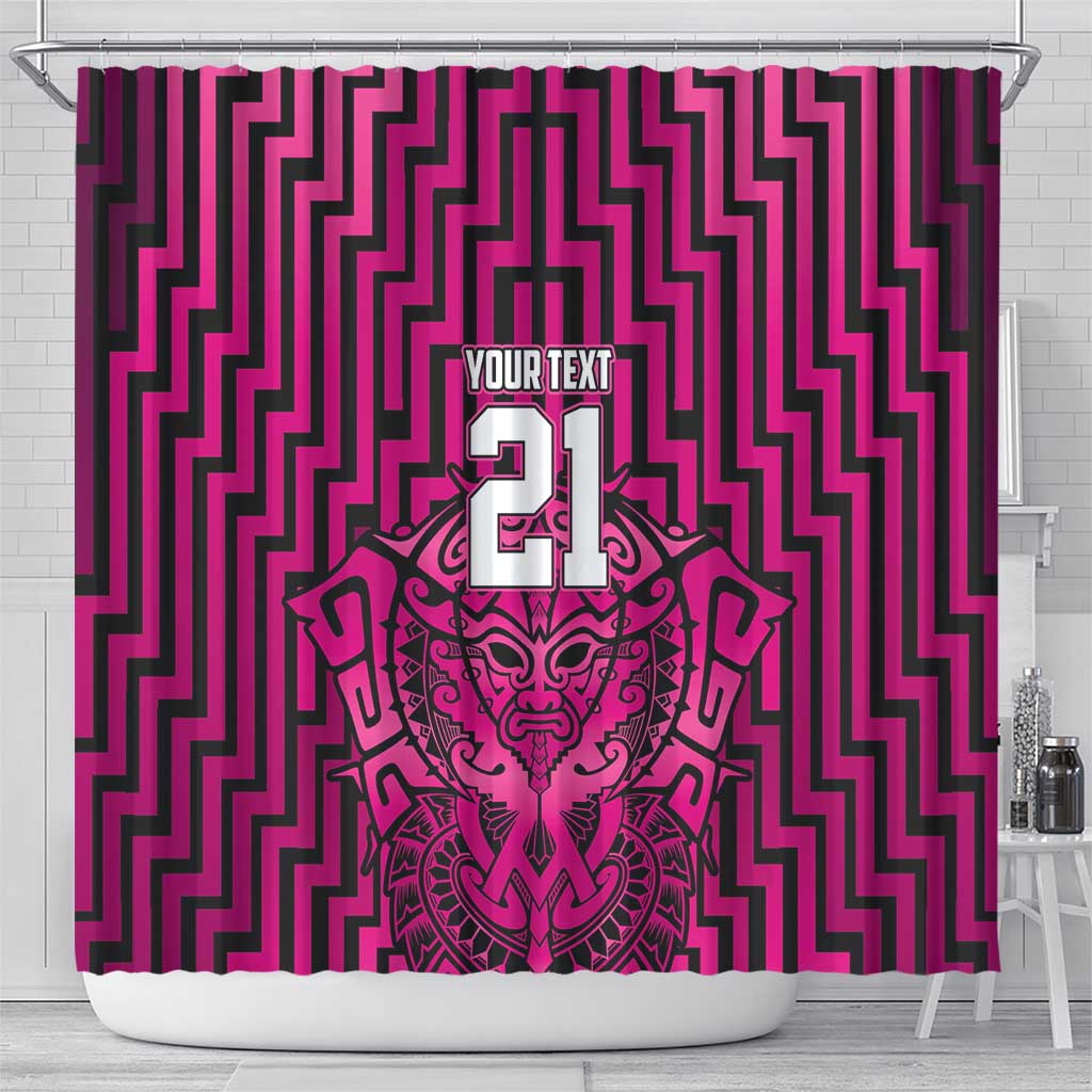 Custom Basketball New Zealand Shower Curtain Pink Maori Ta Moko Indigenous LT9 - Polynesian Pride