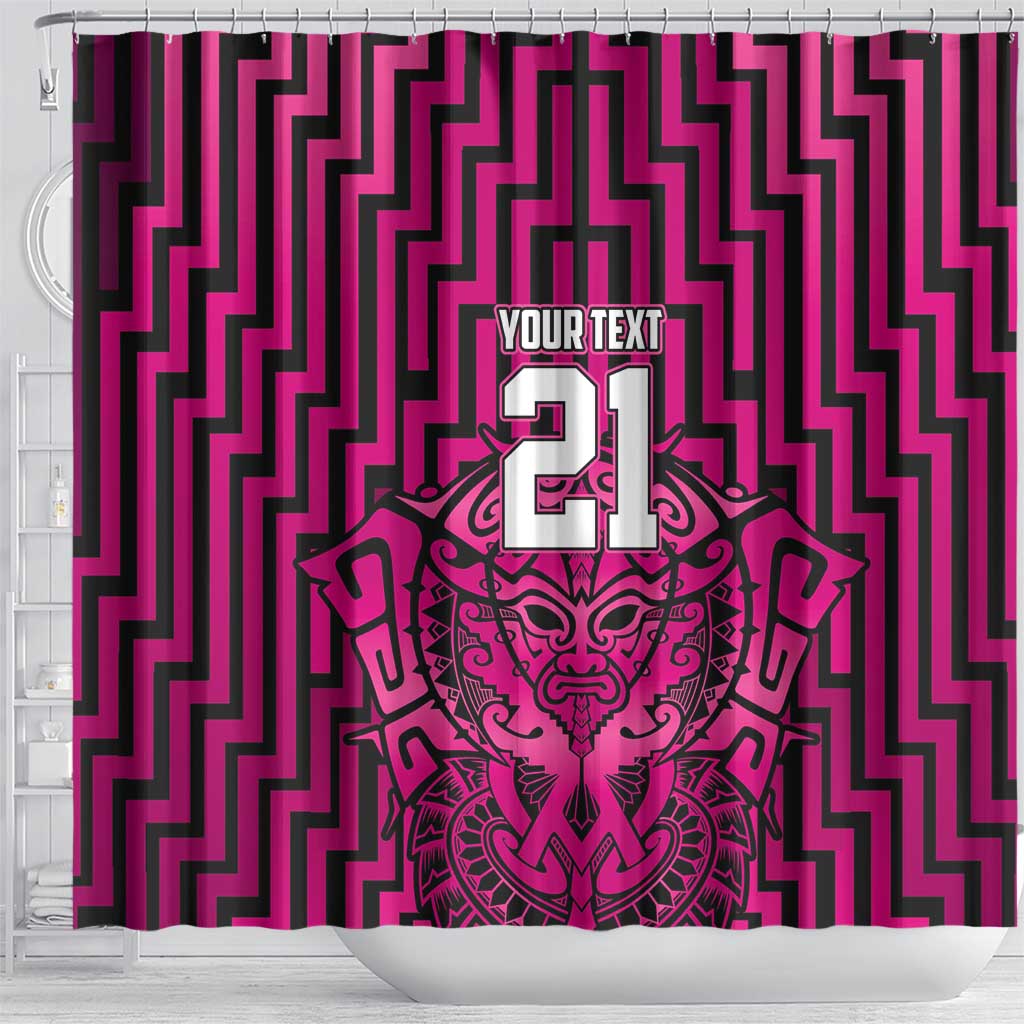 Custom Basketball New Zealand Shower Curtain Pink Maori Ta Moko Indigenous LT9 - Polynesian Pride