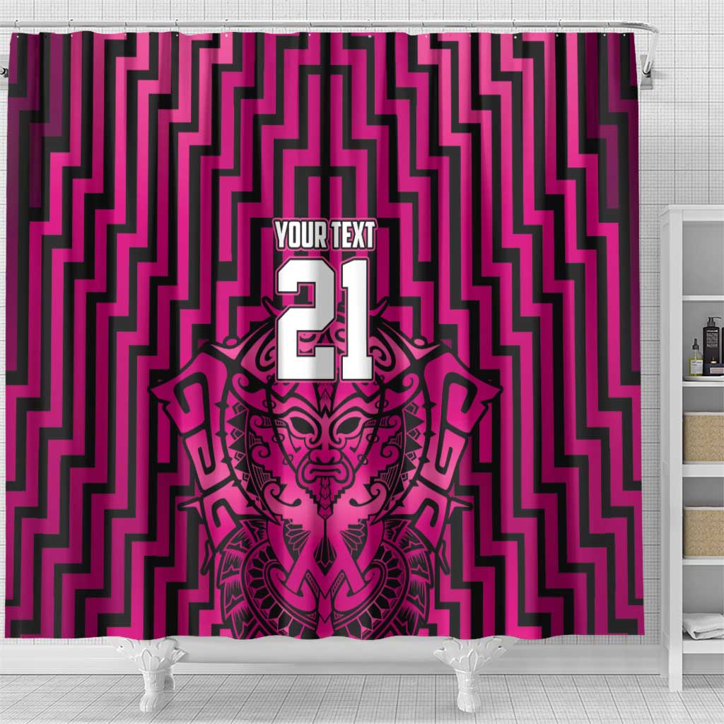 Custom Basketball New Zealand Shower Curtain Pink Maori Ta Moko Indigenous LT9 - Polynesian Pride