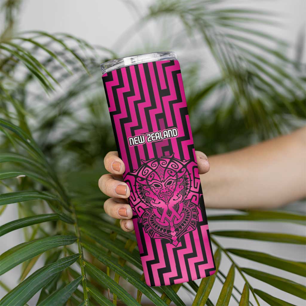 Custom Basketball New Zealand Skinny Tumbler Pink Maori Ta Moko Indigenous LT9 - Polynesian Pride