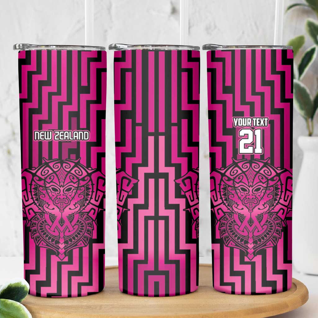 Custom Basketball New Zealand Skinny Tumbler Pink Maori Ta Moko Indigenous LT9 - Polynesian Pride
