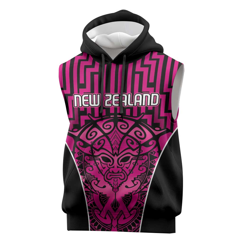 Custom Basketball New Zealand Sleeveless Hoodie Pink Maori Ta Moko Indigenous LT9 Pink - Polynesian Pride