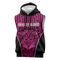 Custom Basketball New Zealand Sleeveless Hoodie Pink Maori Ta Moko Indigenous LT9 Pink - Polynesian Pride