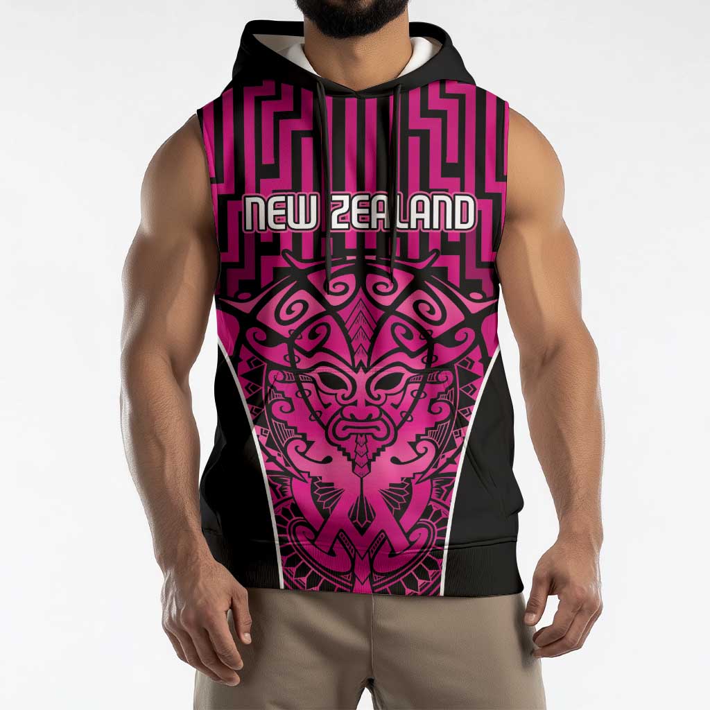 Custom Basketball New Zealand Sleeveless Hoodie Pink Maori Ta Moko Indigenous LT9 - Polynesian Pride
