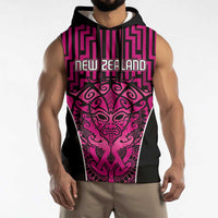 Custom Basketball New Zealand Sleeveless Hoodie Pink Maori Ta Moko Indigenous LT9 - Polynesian Pride