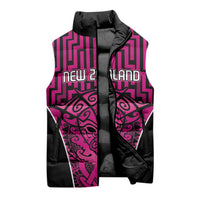 Custom Basketball New Zealand Sleeveless Puffer Jacket Pink Maori Ta Moko Indigenous - Polynesian Pride