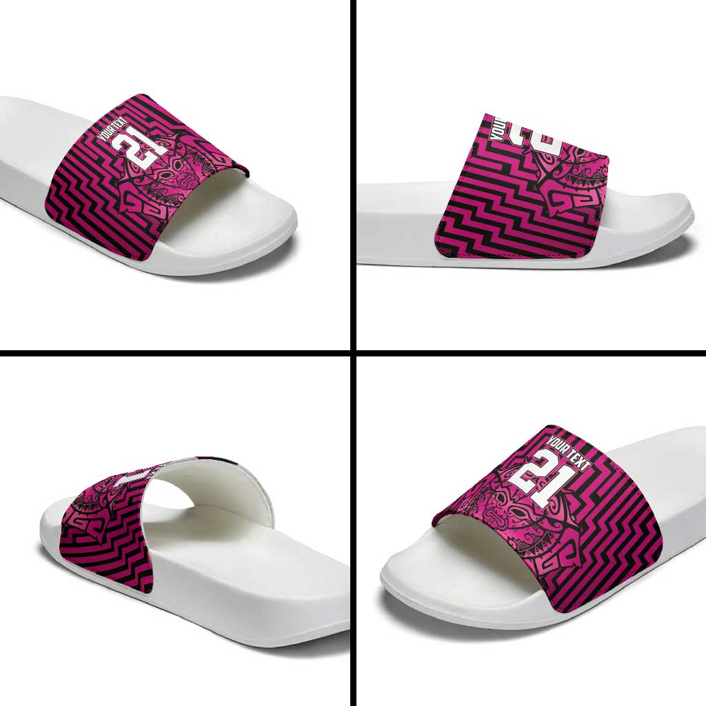 Custom Basketball New Zealand Slide Sandals Pink Maori Ta Moko Indigenous - Polynesian Pride