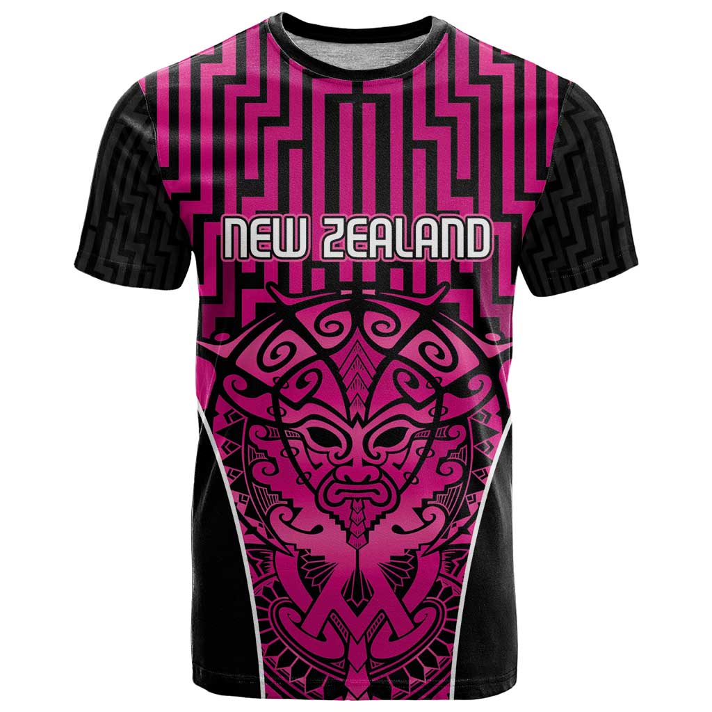 Custom Basketball New Zealand T Shirt Pink Maori Ta Moko Indigenous - Polynesian Pride