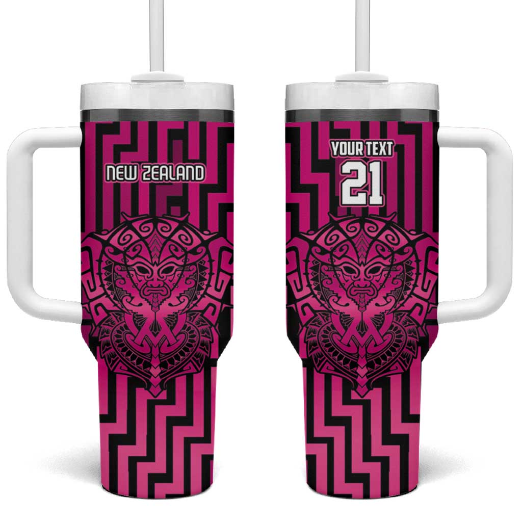 Custom Basketball New Zealand Tumbler With Handle Pink Maori Ta Moko Indigenous LT9 One Size: 40 oz Pink - Polynesian Pride