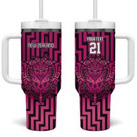 Custom Basketball New Zealand Tumbler With Handle Pink Maori Ta Moko Indigenous LT9 One Size: 40 oz Pink - Polynesian Pride