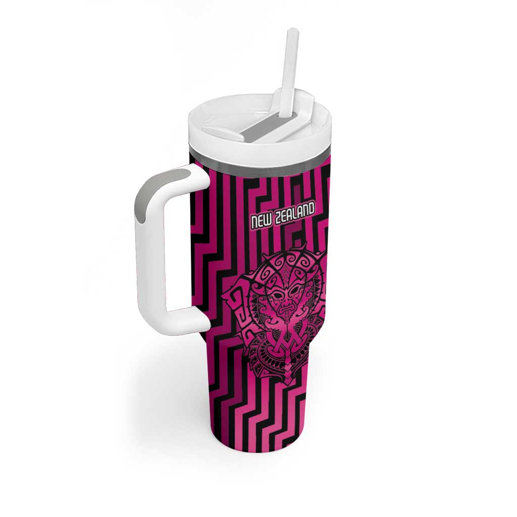 Custom Basketball New Zealand Tumbler With Handle Pink Maori Ta Moko Indigenous LT9 - Polynesian Pride