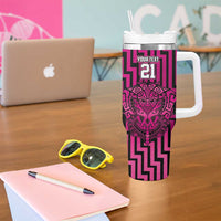 Custom Basketball New Zealand Tumbler With Handle Pink Maori Ta Moko Indigenous LT9 - Polynesian Pride