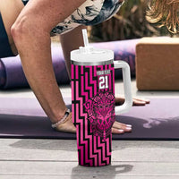Custom Basketball New Zealand Tumbler With Handle Pink Maori Ta Moko Indigenous LT9 - Polynesian Pride