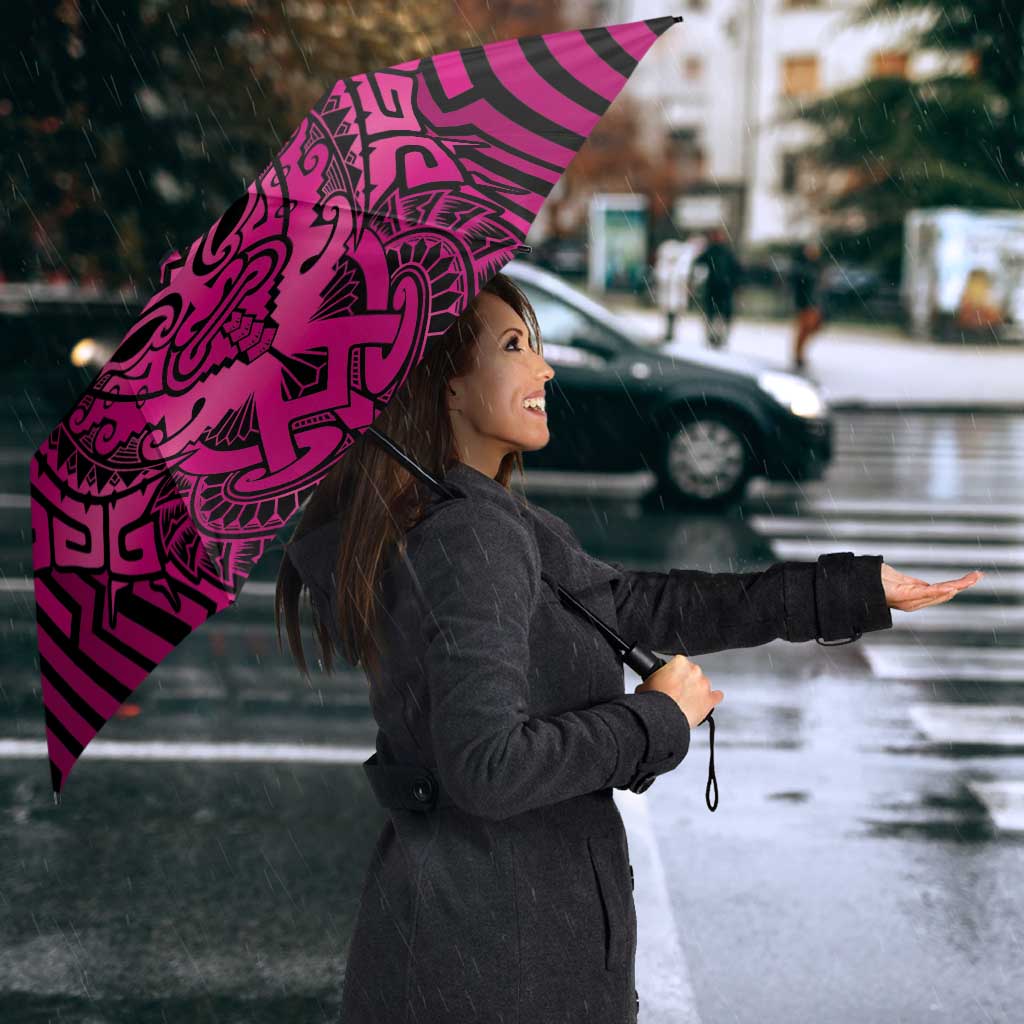 Custom Basketball New Zealand Umbrella Pink Maori Ta Moko Indigenous - Polynesian Pride