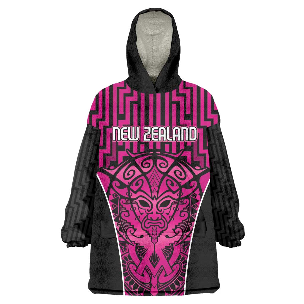 Custom Basketball New Zealand Wearable Blanket Hoodie Pink Maori Ta Moko Indigenous LT9 One Size Pink - Polynesian Pride