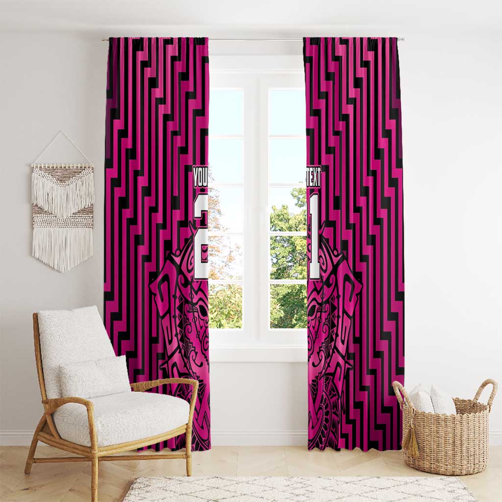 Custom Basketball New Zealand Window Curtain Pink Maori Ta Moko Indigenous - Polynesian Pride