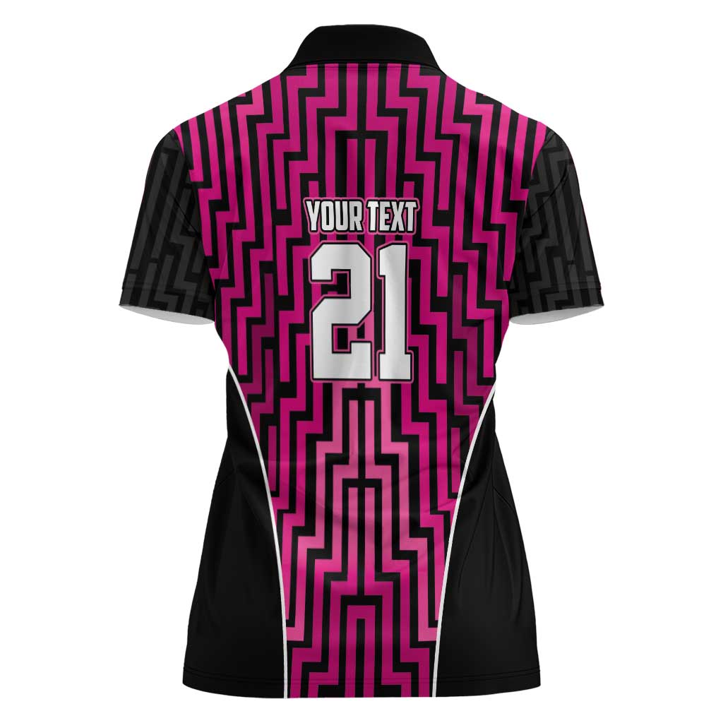 Custom Basketball New Zealand Women Polo Shirt Pink Maori Ta Moko Indigenous - Polynesian Pride