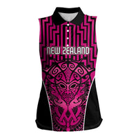 Custom Basketball New Zealand Women Sleeveless Polo Shirt Pink Maori Ta Moko Indigenous LT9 Female Pink - Polynesian Pride