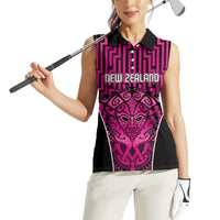 Custom Basketball New Zealand Women Sleeveless Polo Shirt Pink Maori Ta Moko Indigenous LT9 - Polynesian Pride