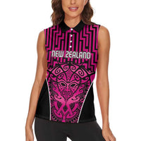 Custom Basketball New Zealand Women Sleeveless Polo Shirt Pink Maori Ta Moko Indigenous LT9 - Polynesian Pride