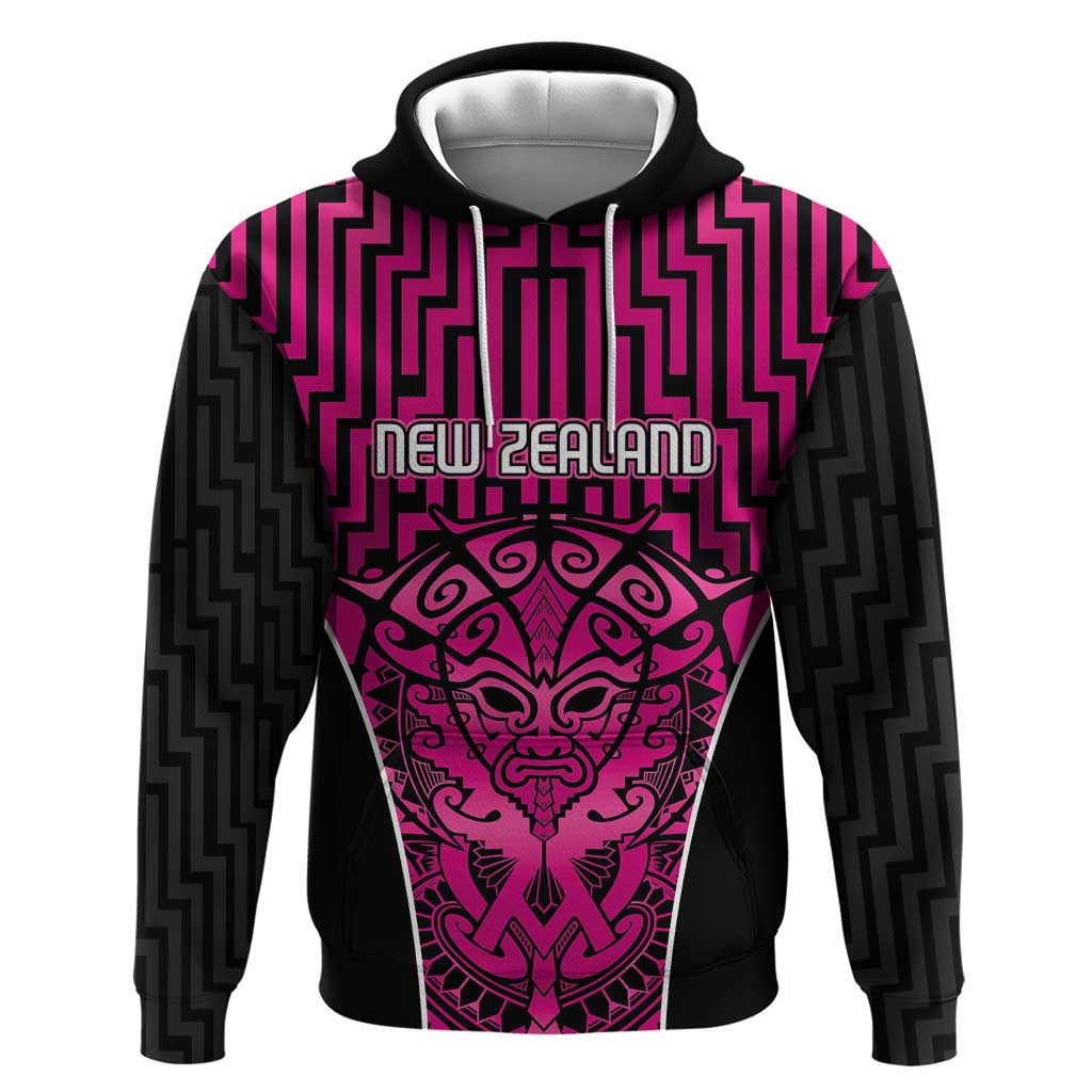 Custom Basketball New Zealand Zip Hoodie Pink Maori Ta Moko Indigenous LT9 Pullover Hoodie Pink - Polynesian Pride