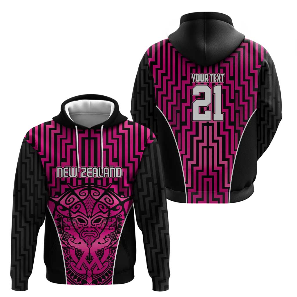 Custom Basketball New Zealand Zip Hoodie Pink Maori Ta Moko Indigenous LT9 - Polynesian Pride