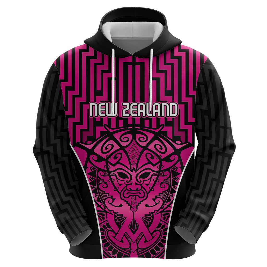 Custom Basketball New Zealand Zip Hoodie Pink Maori Ta Moko Indigenous LT9 - Polynesian Pride