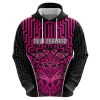 Custom Basketball New Zealand Zip Hoodie Pink Maori Ta Moko Indigenous LT9 - Polynesian Pride