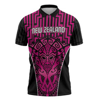 Custom Basketball New Zealand Zipper Polo Shirt Pink Maori Ta Moko Indigenous LT9 Pink - Polynesian Pride