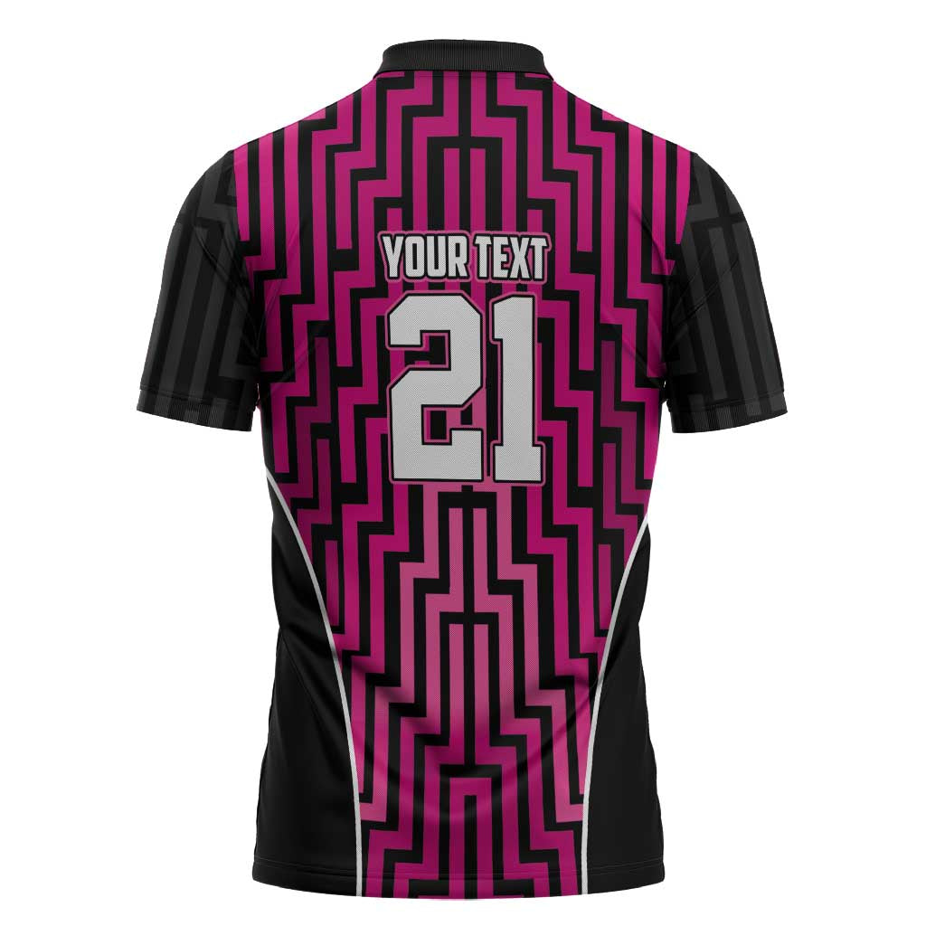 Custom Basketball New Zealand Zipper Polo Shirt Pink Maori Ta Moko Indigenous LT9 - Polynesian Pride
