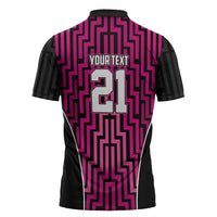 Custom Basketball New Zealand Zipper Polo Shirt Pink Maori Ta Moko Indigenous LT9 - Polynesian Pride