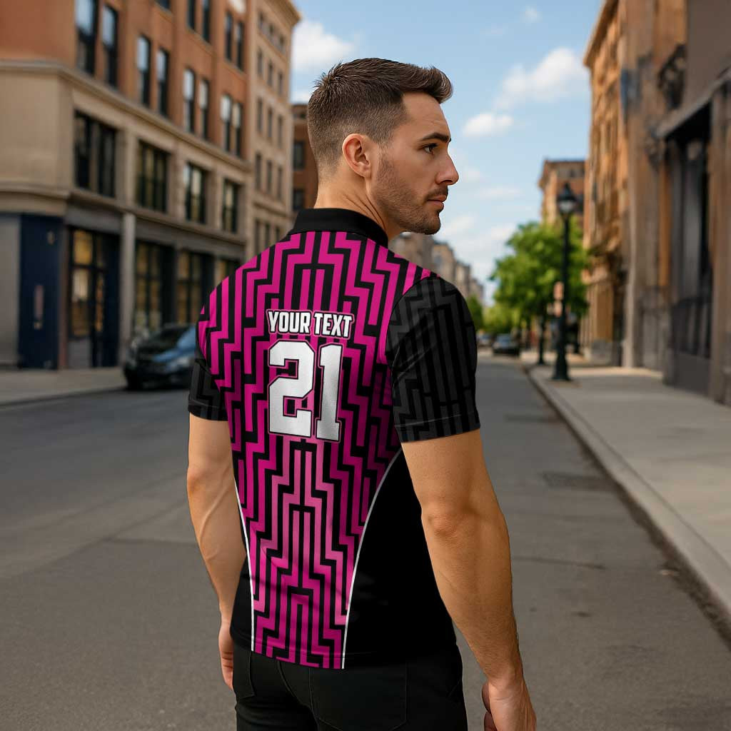 Custom Basketball New Zealand Zipper Polo Shirt Pink Maori Ta Moko Indigenous LT9 - Polynesian Pride