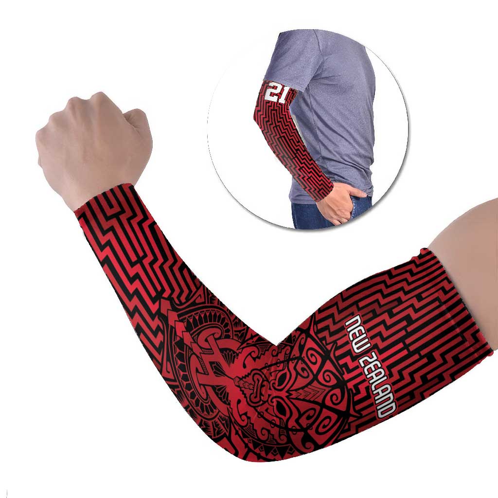 Custom Basketball New Zealand Arm Sleeves Red Maori Ta Moko Indigenous - Polynesian Pride