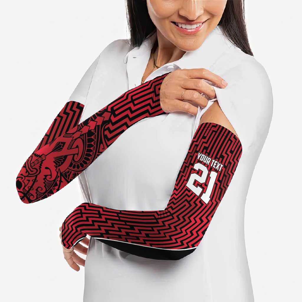 Custom Basketball New Zealand Arm Sleeves Red Maori Ta Moko Indigenous - Polynesian Pride