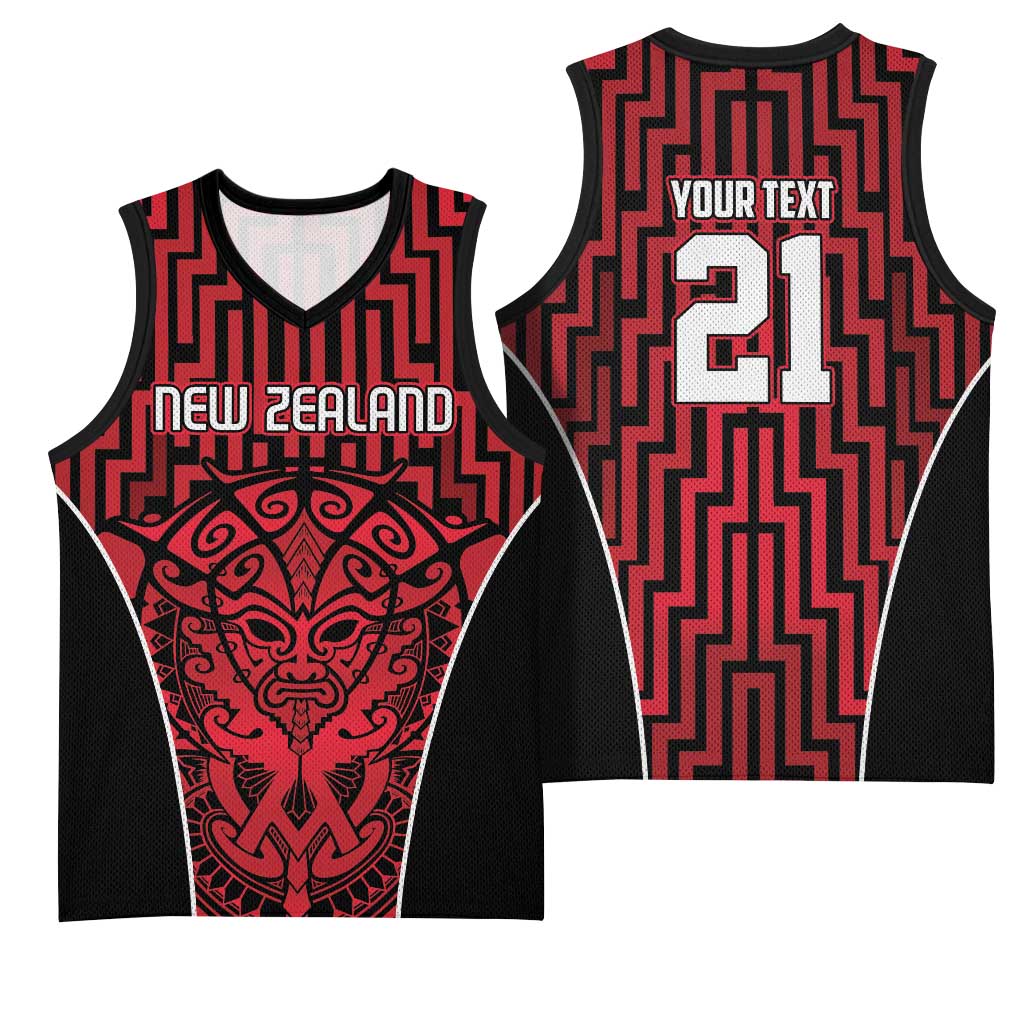 Custom Basketball New Zealand Basketball Jersey Red Maori Ta Moko Indigenous - Polynesian Pride