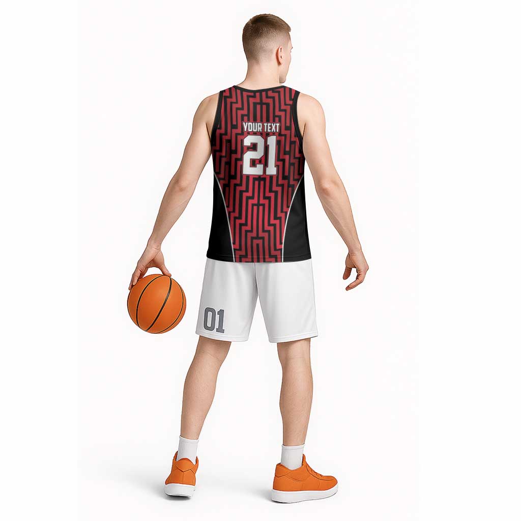 Custom Basketball New Zealand Basketball Jersey Red Maori Ta Moko Indigenous - Polynesian Pride