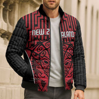 Custom Basketball New Zealand Bomber Puffer Jacket Red Maori Ta Moko Indigenous - Polynesian Pride