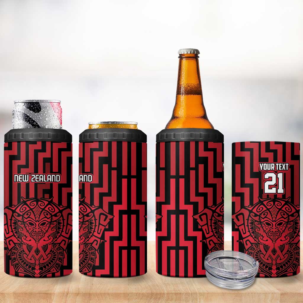 Custom Basketball New Zealand 4 in 1 Can Cooler Tumbler Red Maori Ta Moko Indigenous LT9 - Polynesian Pride