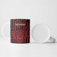 Custom Basketball New Zealand Ceramic Mug Red Maori Ta Moko Indigenous - Polynesian Pride