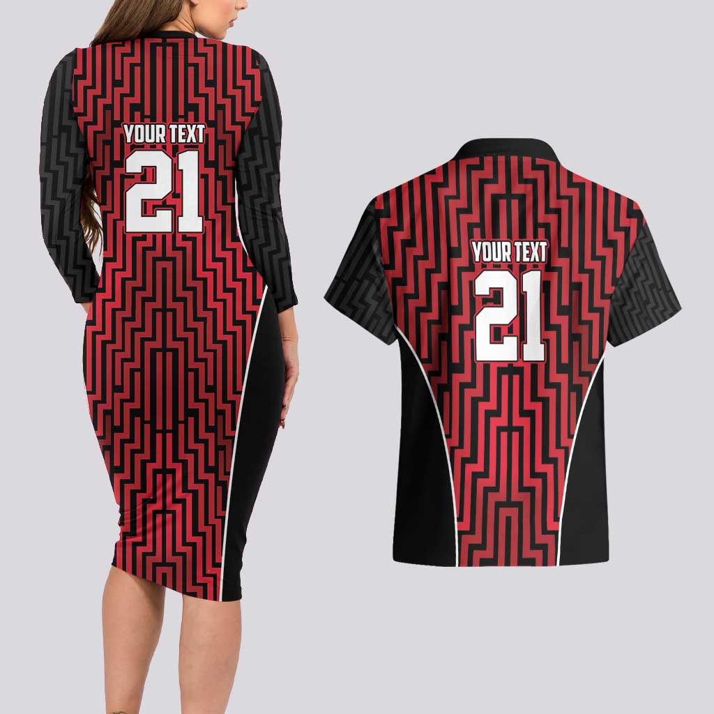 Custom Basketball New Zealand Couples Matching Long Sleeve Bodycon Dress and Hawaiian Shirt Red Maori Ta Moko Indigenous - Polynesian Pride