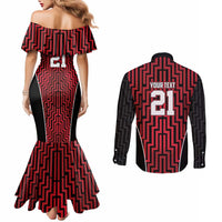 Custom Basketball New Zealand Couples Matching Mermaid Dress and Long Sleeve Button Shirt Red Maori Ta Moko Indigenous - Polynesian Pride