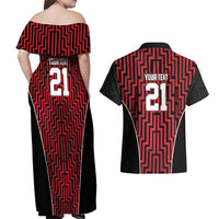 Custom Basketball New Zealand Couples Matching Off Shoulder Maxi Dress and Hawaiian Shirt Red Maori Ta Moko Indigenous LT9 - Polynesian Pride