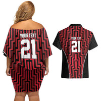 Custom Basketball New Zealand Couples Matching Off Shoulder Short Dress and Hawaiian Shirt Red Maori Ta Moko Indigenous LT9 - Polynesian Pride