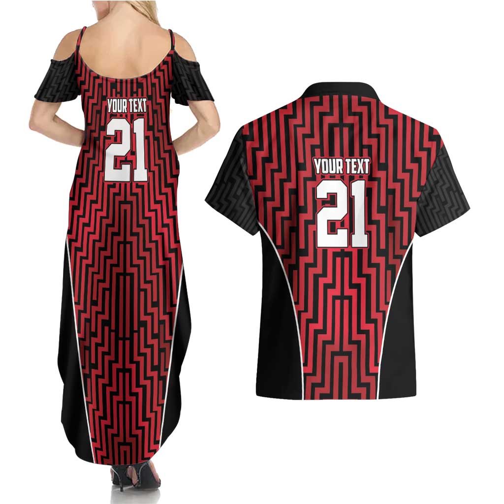 Custom Basketball New Zealand Couples Matching Summer Maxi Dress and Hawaiian Shirt Red Maori Ta Moko Indigenous - Polynesian Pride