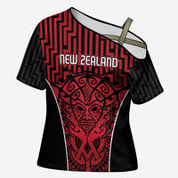 Custom Basketball New Zealand Cross Shoulder Shirt Red Maori Ta Moko Indigenous - Polynesian Pride