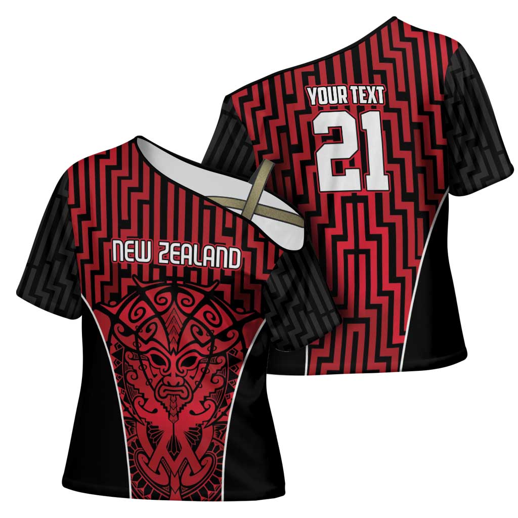 Custom Basketball New Zealand Cross Shoulder Shirt Red Maori Ta Moko Indigenous - Polynesian Pride