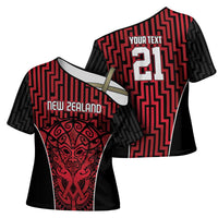 Custom Basketball New Zealand Cross Shoulder Shirt Red Maori Ta Moko Indigenous - Polynesian Pride