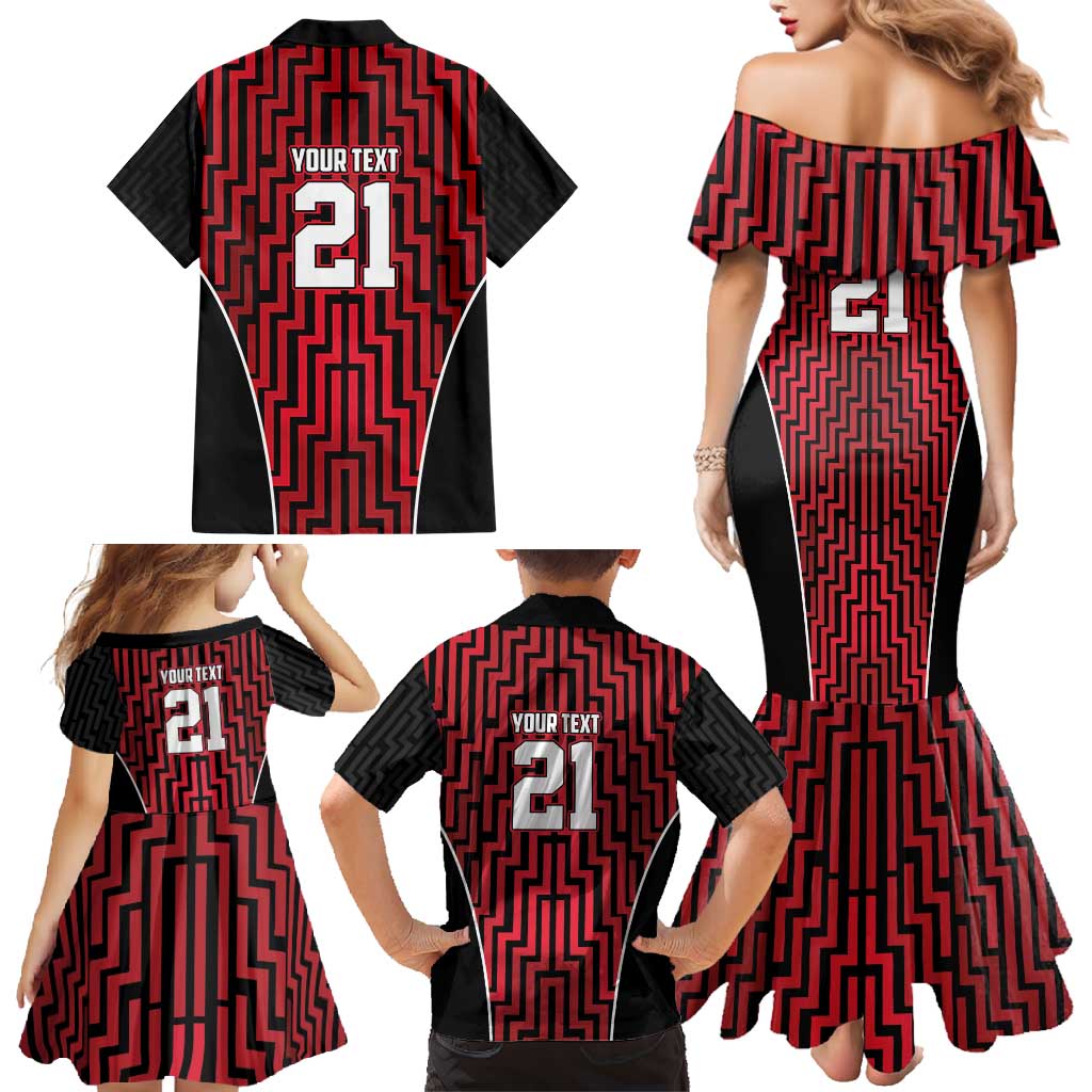 Custom Basketball New Zealand Family Matching Mermaid Dress and Hawaiian Shirt Red Maori Ta Moko Indigenous LT9 - Polynesian Pride