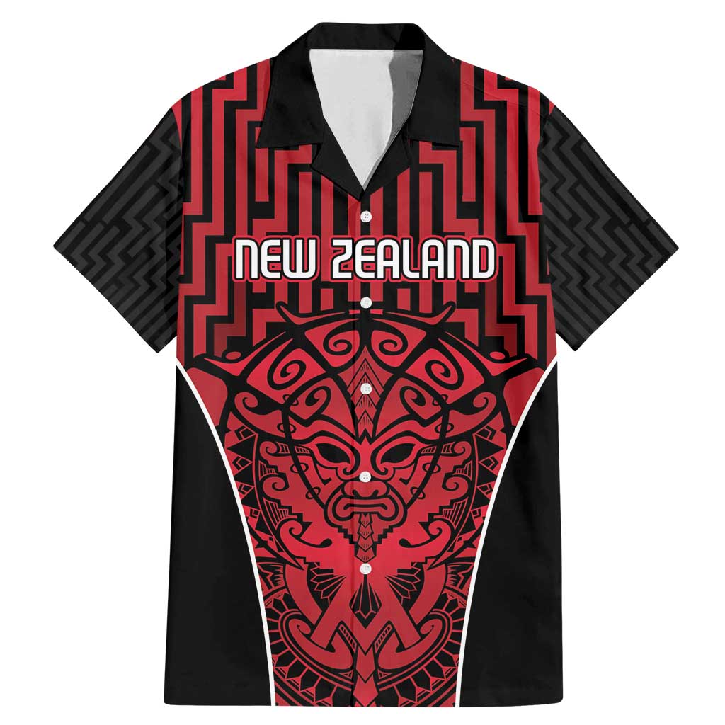 Custom Basketball New Zealand Family Matching Mermaid Dress and Hawaiian Shirt Red Maori Ta Moko Indigenous LT9 Dad's Shirt - Short Sleeve Red - Polynesian Pride